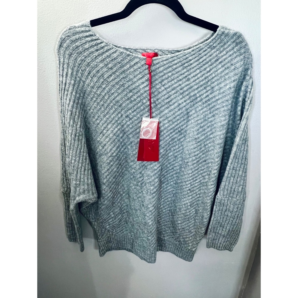 NWT Jennifer Lopez Womens Gray Diagonal Ribbed Knit Dolman Sleeve Sweater Medium